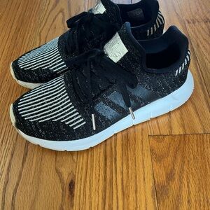 adidas womens Black & White Knit Lace-Up Sneakers